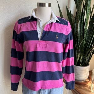 Ralph Lauren Pink and Navy Striped Rugby Top